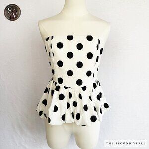 NWT - Akira Polka Dot Black & White Bubble Peplum Tube Top - Medium